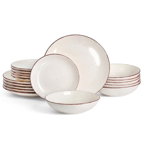 Image of Dinnerware Sets for 6, 18 Piece Stoneware Plates and Bowls Set, White