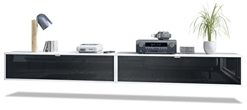 Vladon Ensemble de 2 Set Meuble TV Lana 120, lowboards de 120 x 29 x 37 cm chacun avec Beaucoup d'espace de Rangement, Caisson en Blanc Mat, façades en Noir...