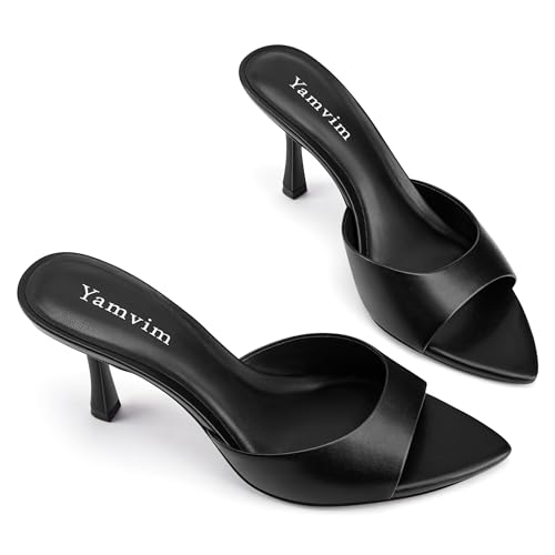 Image of Heel Mules for Women Pointed Open Toe High Heel Sandals | 3 Inch Peep Toe Slip On Backless Sexy Stiletto Heels for Party Wedding Daily Summer