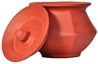 (P.C.A.G) 500ml Unpolished Clay Curd Pot Handi | Dahi Handi | Serving Bowl | Mud/Mitti/Terrocotta Handi | Handmade Yogurt Handi with Lid | Earthen Handi | 500 ml Small Handi for Kitchen with Lid