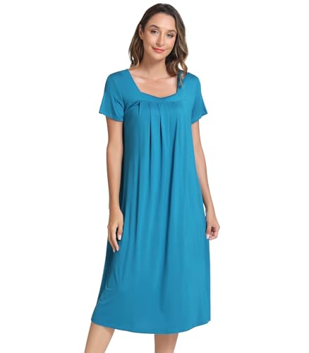 Image of NACHILA Bamboo Viscose Nightgowns for Women Cooling Short Sleeve Sleepshirt | Tagless design, Stretchy nightshirt, Anti-pilling, Shrink-resistant, Lightweight moisture-wicking sleepwear for night sweats