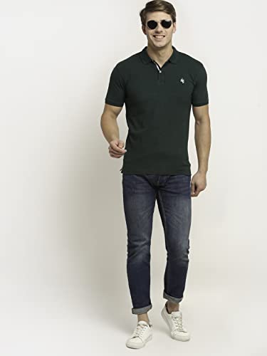 Image of Cantabil Men's Cotton Blend Solid Polo Neck T-Shirt (Regular Fit)