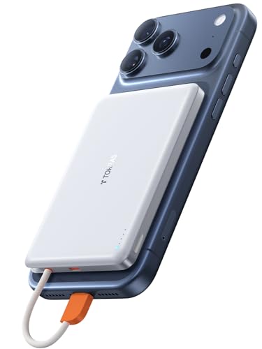 TORRAS Ultra-Slim Power Bank 10,000mAh, PD3.0 Fast Charging with Built-in USB-C Cable, Portable Battery Pack for iPhone 17 Pro Max/Air/16/15, Samsung, Android, AirPods(Not Wireless), Pearl White