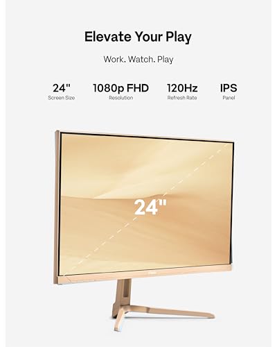 Image of Pixio PX246 Wave Beige 24 inch 120Hz 1080p IPS Panel Adaptive Sync Gaming Monitor with Beige HDMI 2.1 Cable Ultra Certified Ultra High Speed 6FT 8K 60Hz 4K 120Hz Nylon Braided