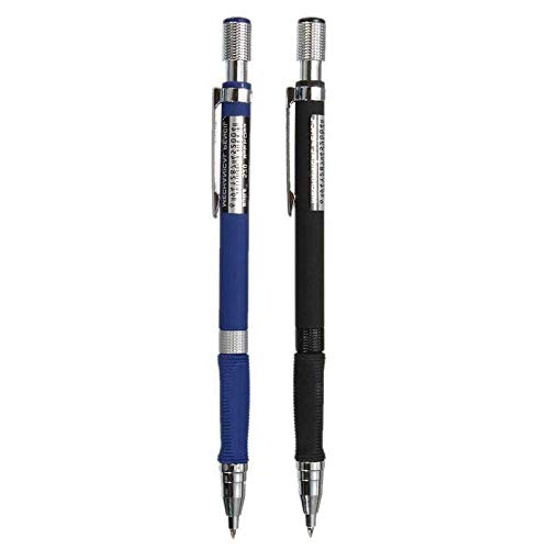 Lápices 2B Azul Negro Portaminas Bolígrafo Mecánico Lápiz de Dibujo Técnico Lápiz de Mina 2.0mm 2B Dibujo Boceto Examen Material de Repuesto (Plateado) (A)