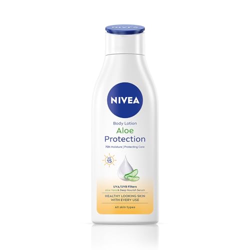 Image of NIVEA Aloe Protection Body Lotion 200 ml | With Hyaluronic Acid & 72Hr Hydration | SPF 15 | Aloe Vera Extracts | Deep Moisture Serum | For Men & Women | All Skin Types