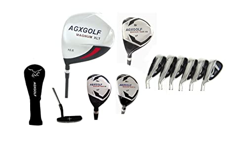 AGXGOLF Men's Left Hand Magnum Golf Club Set; w/Oversize Driver + 5 Wood + 4&5 Hybrids + Callaway Style 6-PW Irons + SW: Stiff Flex, Cadet Length; Free Putter Built in The USA!