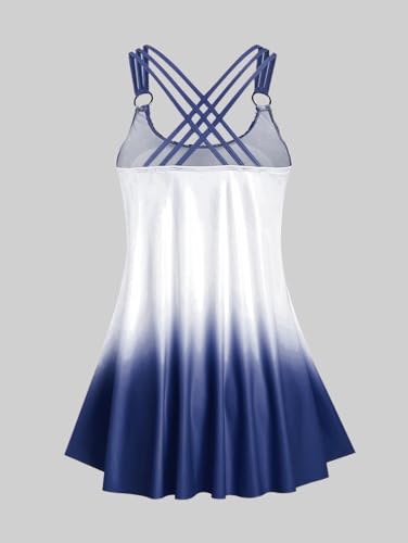 ROSE GAL Womens Plus Size Curve Ombre Color Floral Print Crisscross Modest Tankini Swimsuit Set3