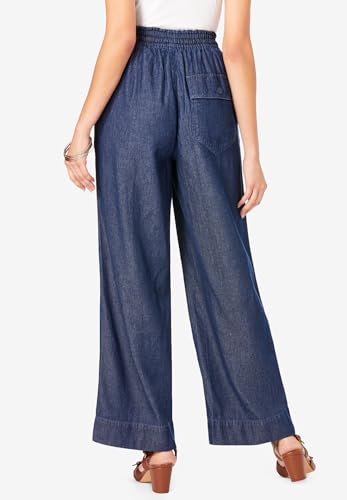 Roaman's Women's Plus Size Plus Size Pull On Wide Leg Chambray Pant2
