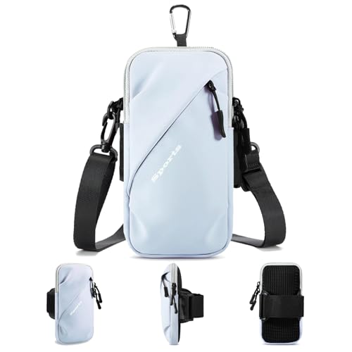 Prime Comfort Cell Phone Carrier - Arm Band, Cross Body Bag, Holster for Men Women - Cell Phone Holder for Running Walking - Light Blue