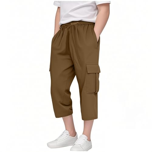 Boys Cargo Shorts 3/4 Joggers Sweatpants Athletic Khaki Shorts for Boys School Uniform Cargo Pants Kids 𝐂apri Pants