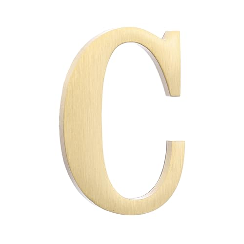 sourcing map 1.8 Inch House Letter, Brass Self-adhesive Mailbox Door Plaque, Brushed Finish Outdoor Address Sign for Office Hotel Apartments, Garden (Letter C, Gold Tone)