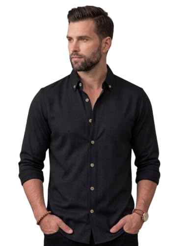 Image of NexaFlair Men's Regular Fit Solid Pattern Laffer Cotton Shirt with Long Sleeve Collared Neck Standard Length and Button Down Closure Type | Mens Casual Shirts | Man's Formal Shirts
