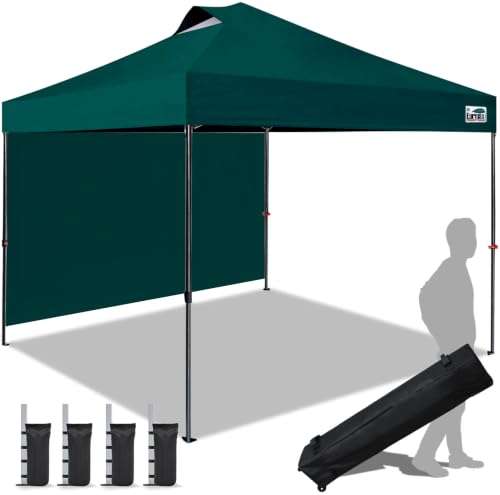 Image of Eurmax USA NOMATTER ONE-Person Open&Close 10x10ft Pop Up Canopy Tent,Portable Shelter for Outdoor Events with 1 Removable Sidewall,Instant Canopies,Bonus 4 Sand Bags (Forest Green)