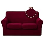 U-NICE HOME 3 Pieces Stretch Loveseat Couch Cover Sofa Cover Washable Sofa Slipcover with Individual Seat Cushion for 2 Cushion Couch Sofa Pet Friendly(Loveseat, Burgundy)