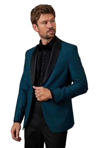 Image of Burton Teal Shawl Collar Slim Fit Tuxedo Jacket, 40R, Teal