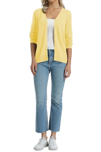 Image of QUALFORT Women's 100% Cotton Lightweight Cardigans Long Sleeve Knitted Button Down Sweater