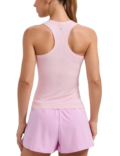 CRZ YOGA Seamless Racerback Tank Tops for Women - Gym Workout Athletic Running Sleeveless Shirts Breathable Scoop Neck Strawberry Pink Small