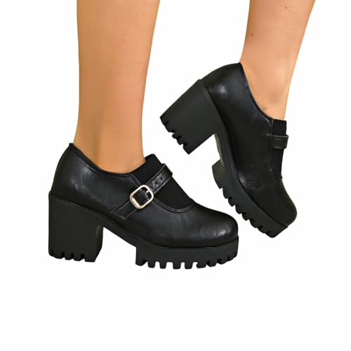 Womens Mary Jane Pump Ankle Buckle Platform Lug Sole Pumps4