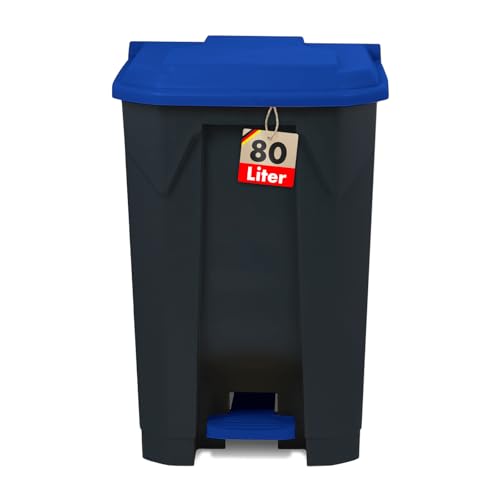 KARAT Pattumiera con coperchio ermetico, 2 maniglie, in plastica, per interni ed esterni, resistente alle intemperie, ideale per giardino ristorante (blu (Olaf), 80 l)