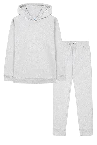 ThePyjamaFactory Tuta da ginnastica per bambini da 5 a 13 anni con cappuccio e pantaloni da jogging, Grigio, 8-9 Years