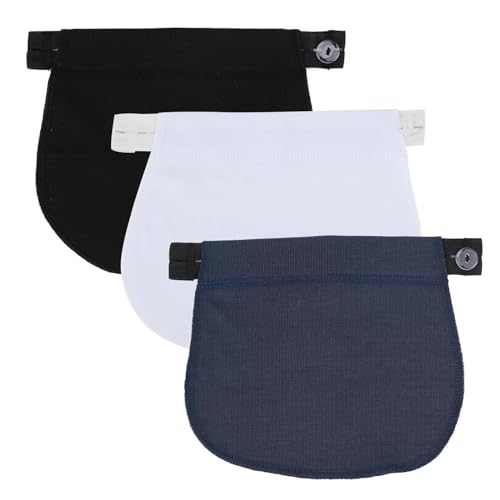 3 Piezas Extensores de Pantalones de Maternidad - Extensión de Cintura Ajustable para Embarazo - Ajustable, Comodidad y Flexibilidad Durante la Gestación (Azul, Blanco y Negro)