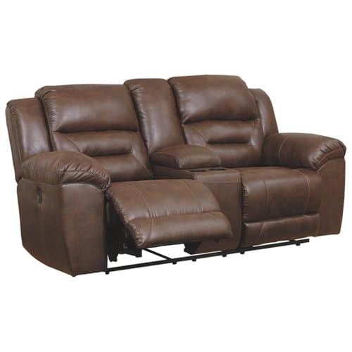Signature Design by Ashley Power Reclining Loveseat with Console, Chocolate
