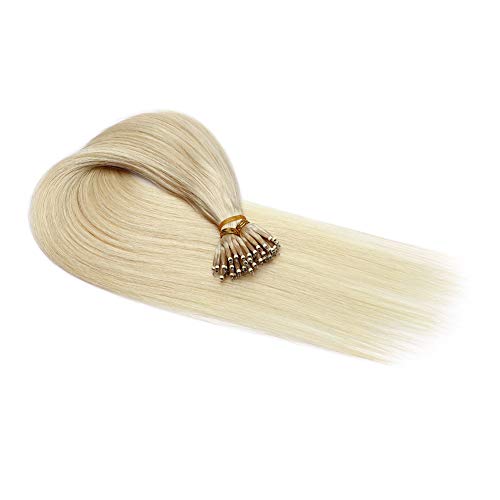 My-Lady Nano Bead Hair Extensions Human Hair Invisible Nano Ring Hair Extensions Pre Bonded Cold Fushion Natural Nano Tips Extensions 50 Strands 50G 16 Inch #60 Platinum Blonde #TOP2