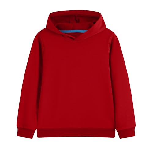 Phedrew Cotton Kids Hoodie Sweatshirt Midweight Long Sleeve Pullover Boys Girls Tops Clothes for Toddlers(Age 2-14) Red