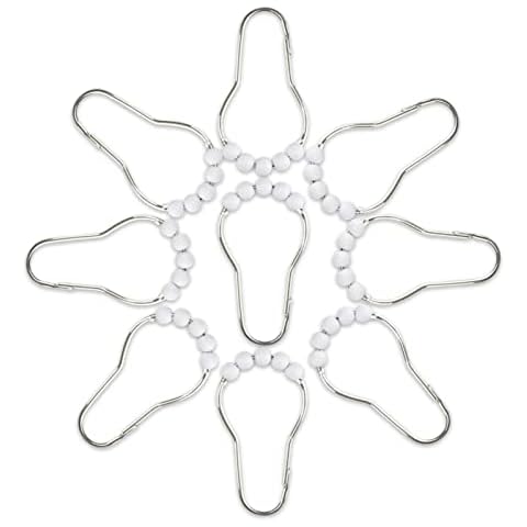 Misounda shower curtain hooks, Set of 12 stainless steel shower curtain hooks with sliding system, Shower curtain hooks for bathroom shower curtain, 77 x 42 mm - white Cover