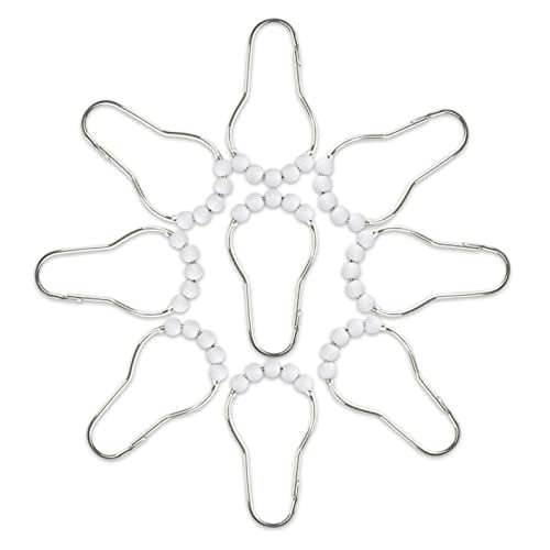 Misounda Anillas de Cortina ,Juego de 12 Anillas para Cortina de Acero Inoxidable con Sistema de Deslizamiento,Anillos de Cortina aplicar para Cortinas de baño,77×42mm - Blanco Cover