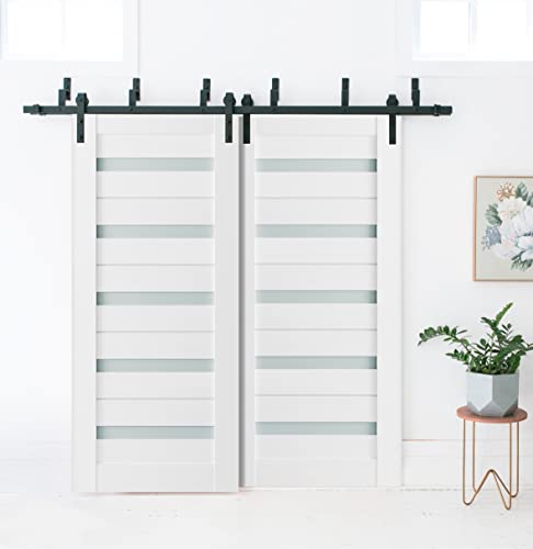 Slab Barn Door Panel Frosted Glass 42 x 84 inches | Quadro 4445 White Silk | Sturdy Finished Doors | Pocket Closet Sliding - Thumbnail 2