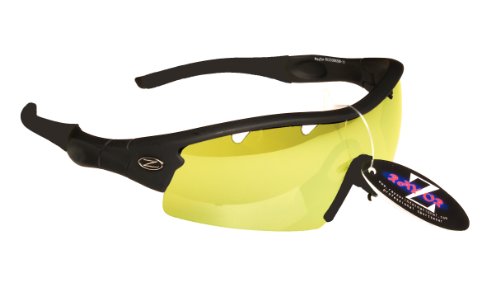 Ray-Zor Rayzor professionnel léger UV400 Noir Sport Wrap Hiking Lunettes de soleil, avec un 1 Piece ventilé Lumière Améliorer Clair Jaune anti-reflet lentille.