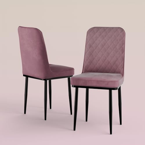 Image of IKON Premium Velvet Dining Chair with Cushioned Seat & Metal Legs | Premium Accent Chair for Living Room, Bedroom & Balcony | D.I.Y (Cloud Pink)