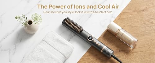 Cepillo alisador profesional iónico con aire caliente - Alisador para cabello de calentamiento rápido con función de aire frío, enchufe UE, pantalla LCD y protección contra quemaduras - Negro miniatura 6
