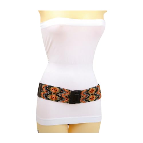 Women Elastic Beads Band Fashion Belt Hip High Waist Wood Buckle Ethnic S M4