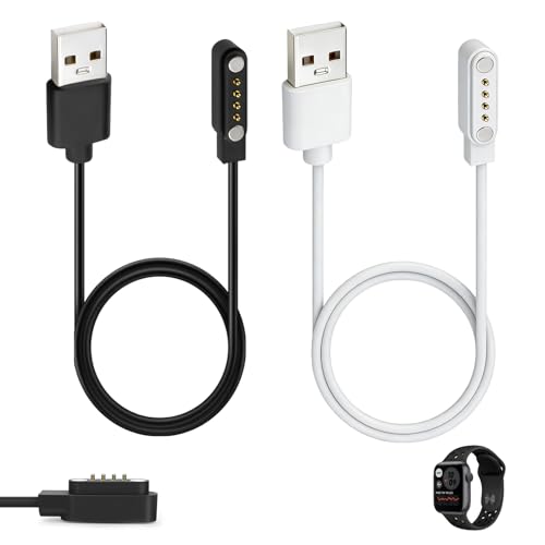 2 Piezas Cable de Carga Magnético 4 Pines 7.62 mm, Cargador Reloj Inteligente Universal para Smartwatch, Cable USB con Conector, Carga Rápida Segura Estable, Adaptador Compatible con Reloj Inteligente