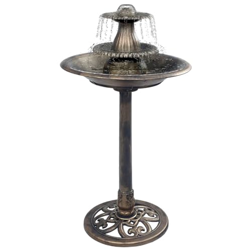 Gecheer Vogelbad mit Springbrunnen Vogeltränke Wasserschale Vogel Tränke Bad Gartenbrunnen Gartendeko Zierbrunnen Brunnen Bronzen 50×91 cm Kunststoff
