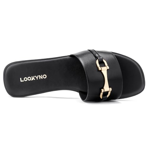 Womens Flat Sandals Dressy Square Open Toe Summer Slides Sandals Slip on Comfortable Leather Sandals for Women4