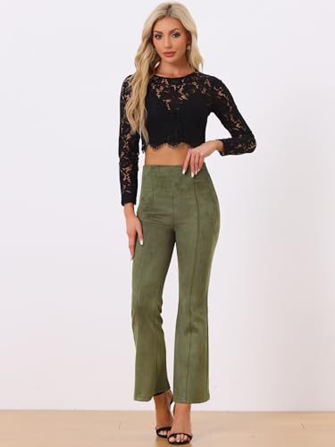 Image of Allegra K Women's Faux Suede Pants Business Casual Wide Legs Bell Bottom Flared Trousers