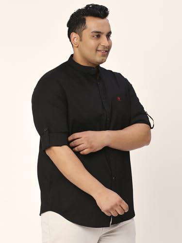 Image of Thomas Scott Mens | Full Sleeve | Solid Plain Color | Regular Fit | Plus Size | 100% Cotton | Mandarin Collar | Casual | Shirt