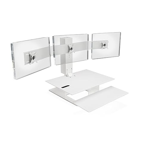 Image of UPLIFT DESK - E7 Electric Standing Desk Converter, White Base, White Eco Worksurface (Triple Monitor)