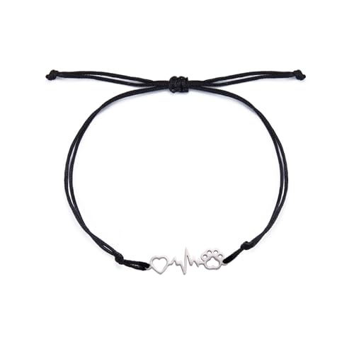 SIPURIS Collar de latido del corazón con impresión de huellas de perro lindo pulsera de huellas de animales pulsera de amor para mascotas regalos conmemorativos para niñas y mujeres, 6.27 inches