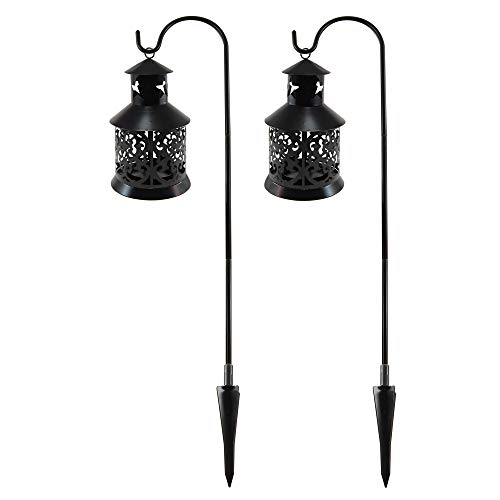 LumaBase Metal Lantern with Shepherd's Hook - Set of 2