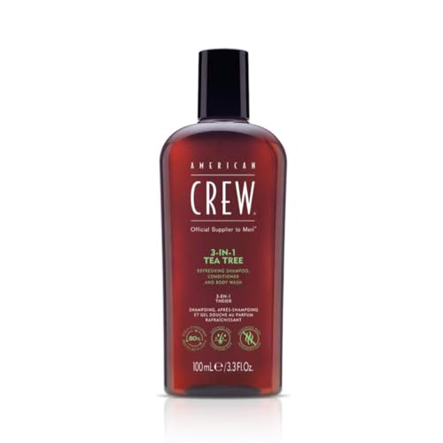 American Crew 3 in 1 shampoo al tea tree, Balsamo e docciaschiuma, 100ml, trattamento booster con Olio di tea tree