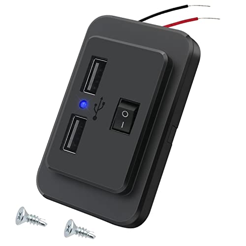 Giantdeer USB Steckdose 12V Wohnmobil, 4.8A Dual USB KFZ Steckdose mit ON/Off Schalter, 12V Wasserdicht Zigarettenanzünder Ladebuchse Panel für 12V/24V Auto Bus ATV Schiff LKW