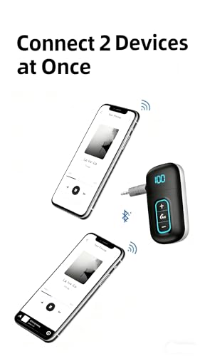 Image of TISONNY Bluetooth 5.3 AUX Adapter for Car, Home Audio & Devices, Wireless Music Receiver, Hands-Free Calling, 3.5mm AUX Input, Sound, 16H Battery Life, Compact Design, Silver