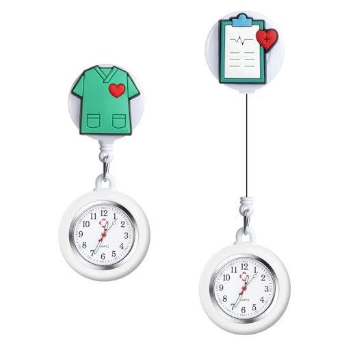 Vicloon Reloj de Enfermero, 2 Unidades de Reloj Bolsillo para Enfermeras Silicona, Enfermeras Fob Medical Watch con Punteros y Clips iluminados, Relojes Bolsillo para Médicos y Enfermera