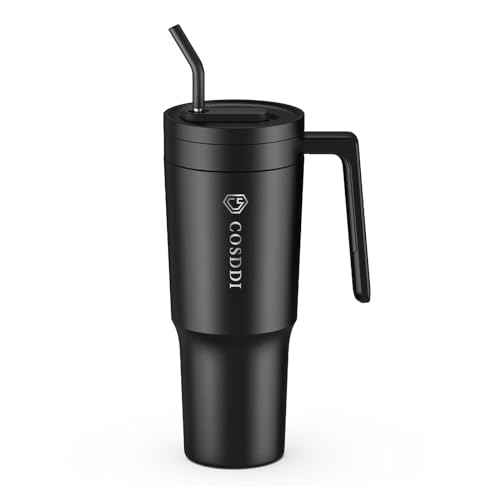 CS COSDDI 40oz Tumbler with Handle and Straw Lid, Stainless Steel Coffee Travel Insulated Cup Mug, Reusable Coffee Cups Travel Coffee Mug for Hot and Cold Coffee Water and Tea