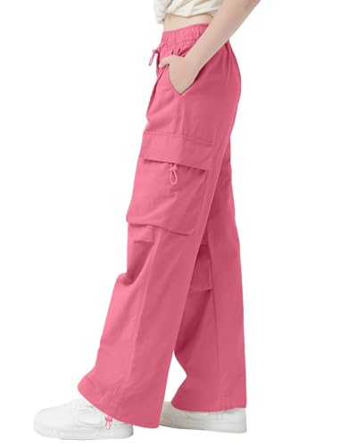 Image of AOWKULAE Girls Cargo Pants Baggy Drawstring Parachute Pants 5-16 Years | High Waist, Elastic Waist,Y2K Style,Comfortable and Loose Fit,Daily Casual Outfits
